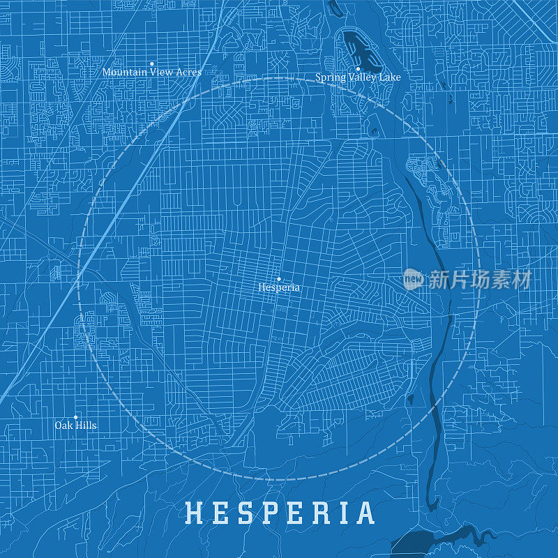 Hesperia CA城市矢量道路地图蓝色文本